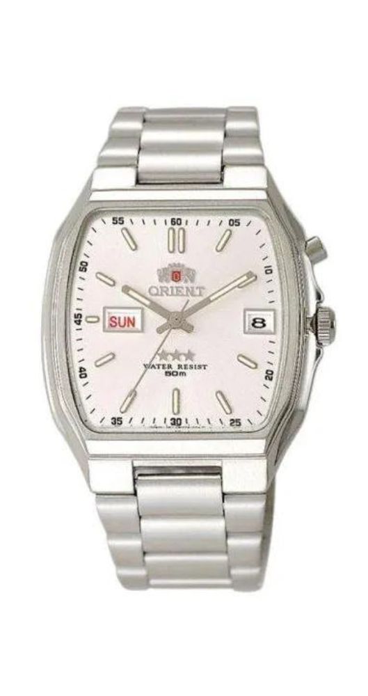 Reloj Orient FEMAS002WJ AUTOMÁTICO para hombre, con esfera blanca, caja y armis de acero inoxidable, calendario con el día del mes y de la semana, sumergible 50 metros y garantía de 2 años.