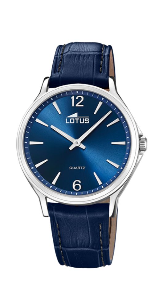 Reloj Lotus L18516/B para hombre con esfera azul y correa de piel azul. Caja de acero inoxidable. Sumergible 50 metros. Garantía de 2 años.