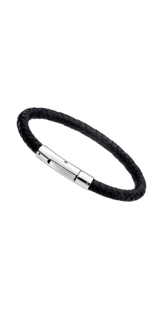 Pulsera Lotus Style LS1119-2/1 unisex de cuero trenzado negro con cierre de acero inoxidable con pulsador.