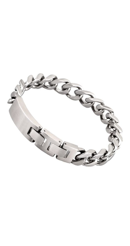 Pulsera Lotus Style LS1553-2/1 para hombre con cadena tipo barbado que se cierra mediante una lengüeta en la placa central personalizable con un grabado.