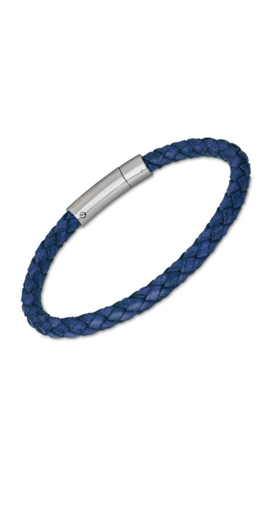 Pulsera Lotus Style LS2141-2/1 UNISEX de cuero trenzado azul y cierre de acero inoxidable con pulsador