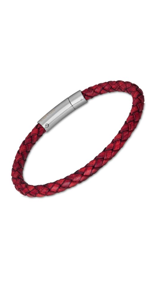 Pulsera Lotus Style LS2141-2/2 UNISEX de cuero trenzado rojo y cierre de acero inoxidable con pulsador integrado