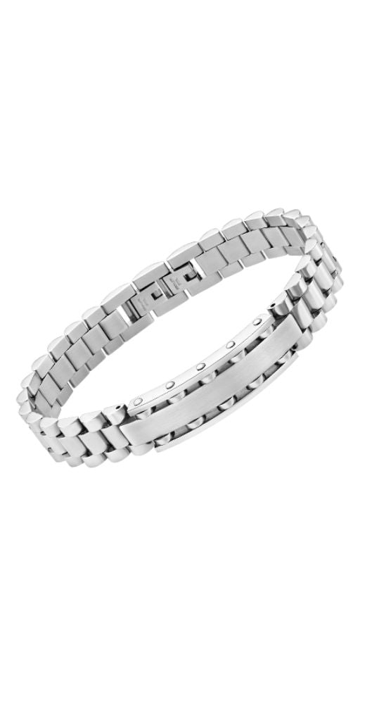 Pulsera Lotus Style LS2260-2/1 para hombre con motivo central estilo chapa calada, perfecta para personalizar. Cadena articulada que se adapta con facilidad a la muñeca. Todo el conjunto realizado en acero inoxidable. Un bonito regalo para hacer a una persona importante en tu vida.