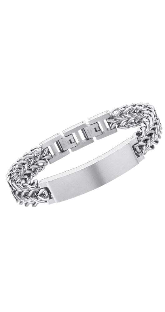Pulsera Lotus Style LS2281-2/1 para hombre, con placa de identidad como motivo central, cadena entrelazada de acero inoxidable y de largo regulable. Cierre de lengüeta.