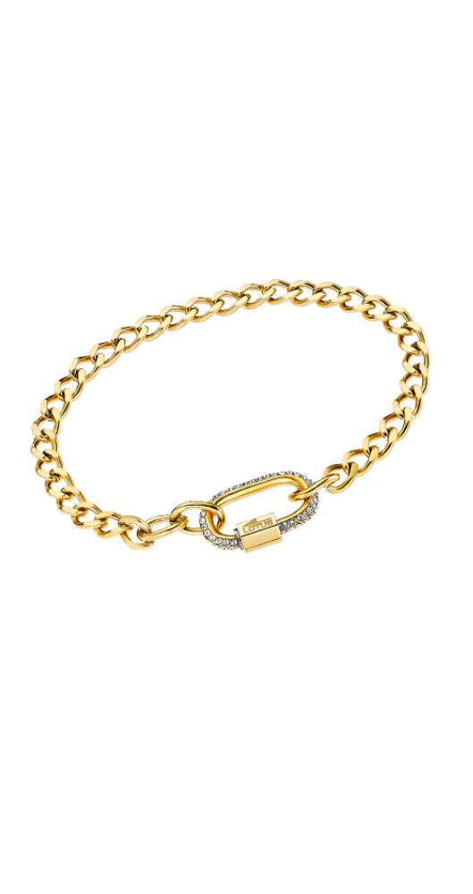Pulsera Lotus Style LS2338-2/2 acero inoxidable pavonado PVD DORADO, con cadena tipo barbada, motivo central con circonitas.