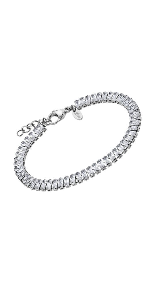 Pulsera Lotus Style LS2340-2/1 para mujer, realizada en acero inoxidable y circonitas talla baguette, con cierre mosquetón, regulable en longitud.