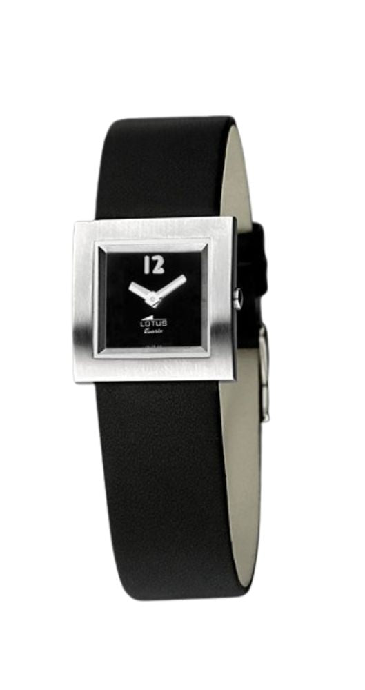 Reloj Lotus L15138-5 para mujer con correa de piel negra, caja de acero inox, esfera negra.
