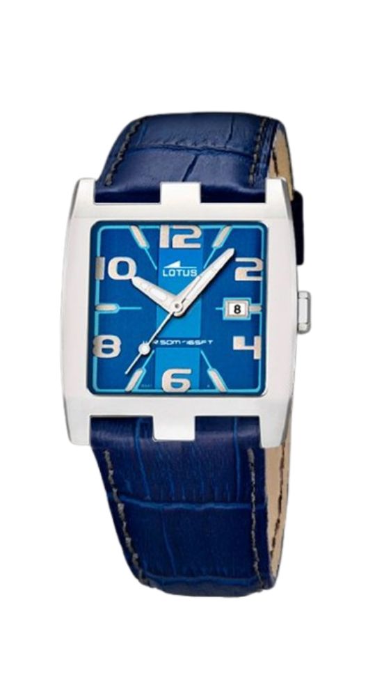 Reloj Lotus L15395-9 para mujer con calendario, esfera azul, caja de acero inox y correa de piel labrada azul. Sumergible 50 m. Garantía de 2 años.