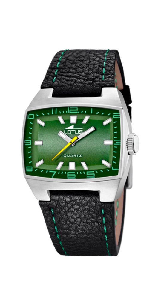 Reloj Lotus L15879-7 para mujer , con esfera verde, caja de acero inox y correa de piel negra. Garantía de 2 años.