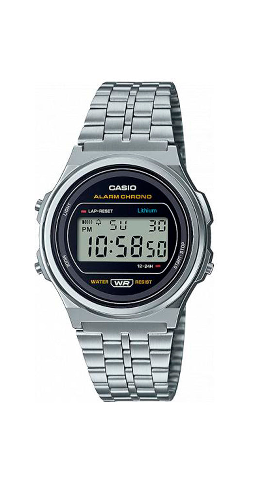 Reloj Casio Vintage A171WE-1AEF unisex con luz, crono, alarma, calendario, caja de resina y correa de acero inox. Garantía 2 años.