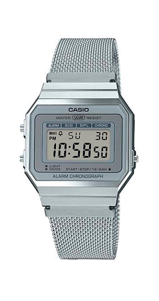 Reloj Casio Collection A700WEM-7AEF, unisex, extraplano, con malla milanesa, crono y alarma