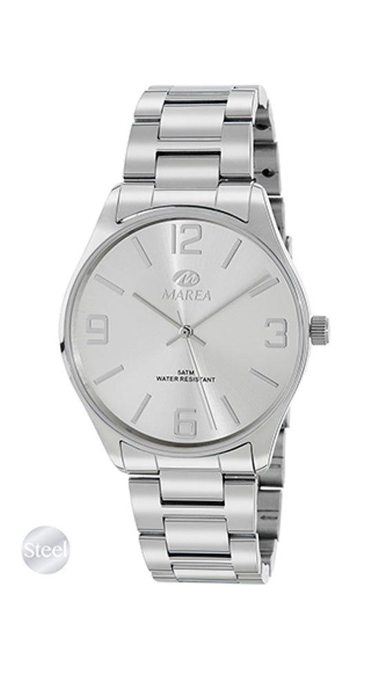 Reloj Marea B36146/3 para caballero con esfera gris plateada, todo entero de acero inoxidable y sumergible 50 metros. Garantía de 2 años.