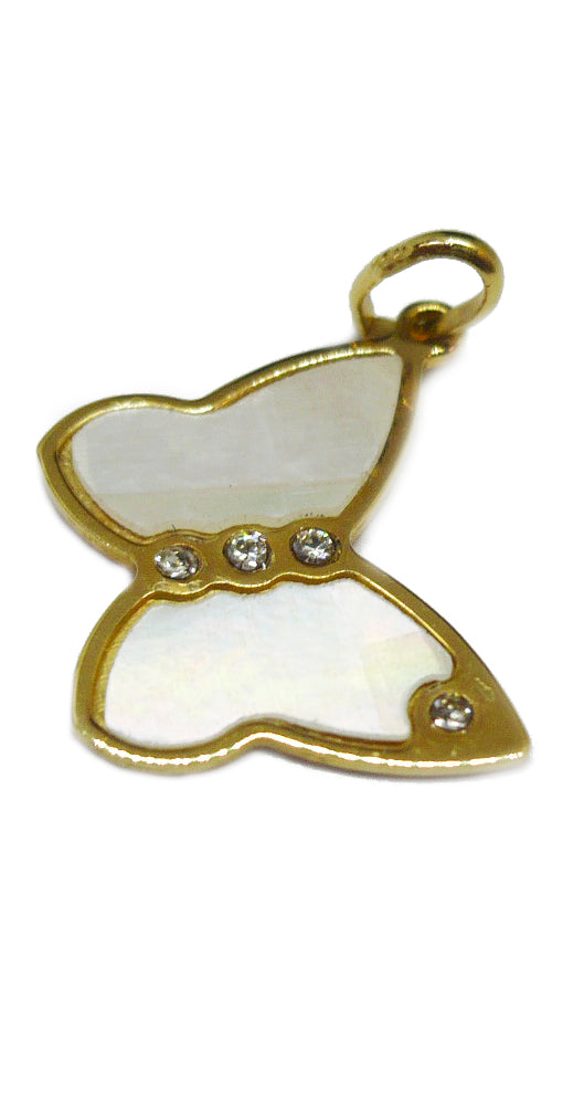 Colgante de oro amarillo 18k con mariposa de nácar y zirconitas.