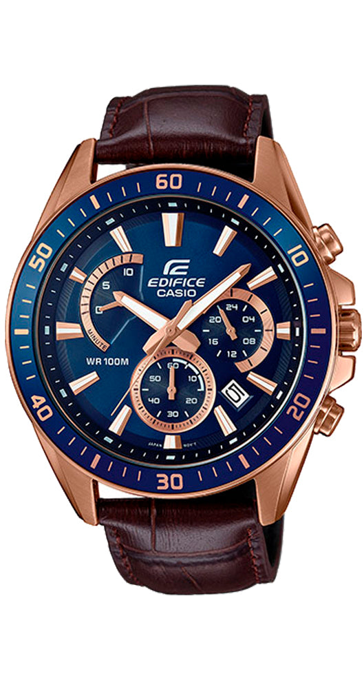 Reloj Casio Edifice EFR-552GL-2AVUEF con correa de piel, caja de acero inox, crono, calendario y sumergible