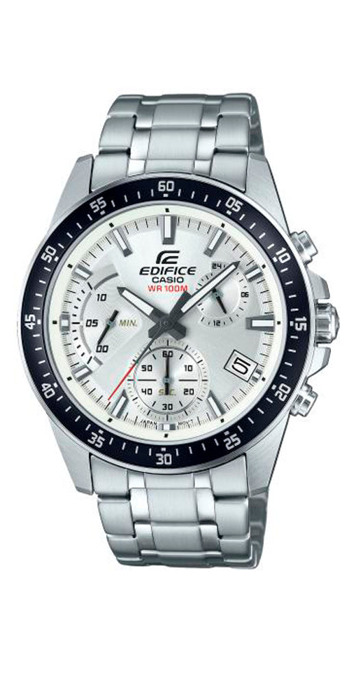 Reloj Casio Edifice EFV-540D-7AVUEF para hombre con esfera blanca y bisel negro. Caja y armis de acero inox. Crono. Calendario. Sumergible 100 metros. Garantía 2 años.