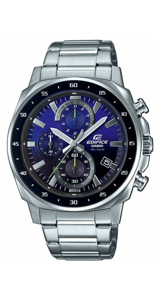 Reloj Casio Edifice EFV-600D-2AVUEF para caballero con crono y calendario. Esfera en tonos azules en degradé con bisel negro. Caja y armis de acero inox. Cierre con pulsadores. Sumergible 100 metros. Garantía de 2 años.
