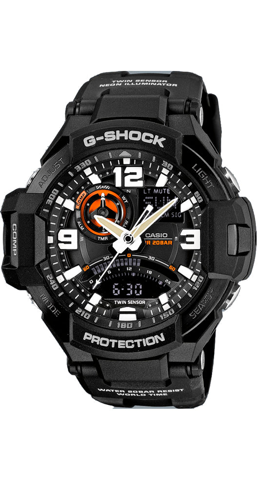 Reloj Casio G-SHOCK GA-1000-1AER GRAVITYMASTER a prueba de golpes, con termómetro y brújula, crono, alarma, cuenta atrás, hora mundial y sumergible