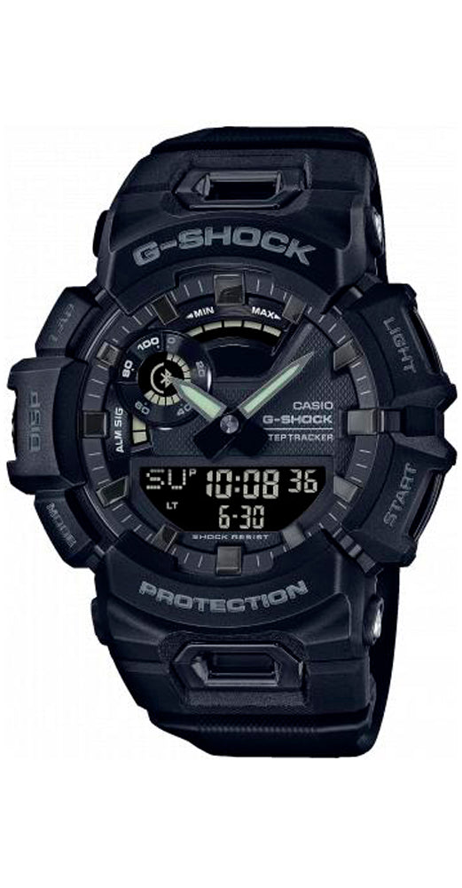 Reloj Casio G-SHOCK GBA-900-1AER para hombre, BLUETOOTH SMARTWATCH, recordatorio de actividad diaria, contador de pasos, crono, alarma, cuenta atrás, hora mundial, memoria de vueltas, 12/24 horas, cristal mineral, caja y correa de resina negra, sumergible 200 metros. Garantía de 2 años.