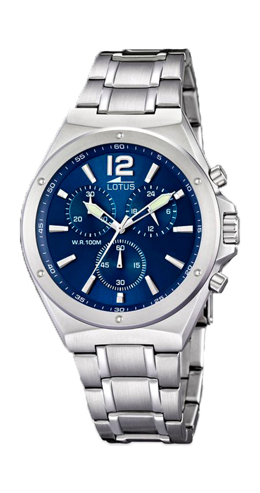 Reloj Lotus L10118/3 para caballero, elegante con crono, esfera azul y sumergible
