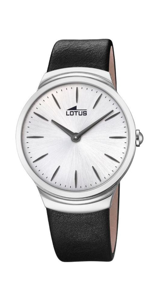 Reloj Lotus L18498/1 para hombfe con esfera gris, índices y agujas en negro que facilitan la lectura de la hora. Caja de acero inox acabada en brillo y correa de piel negra. Sumergible 50 metros. Garantía de 2 años.