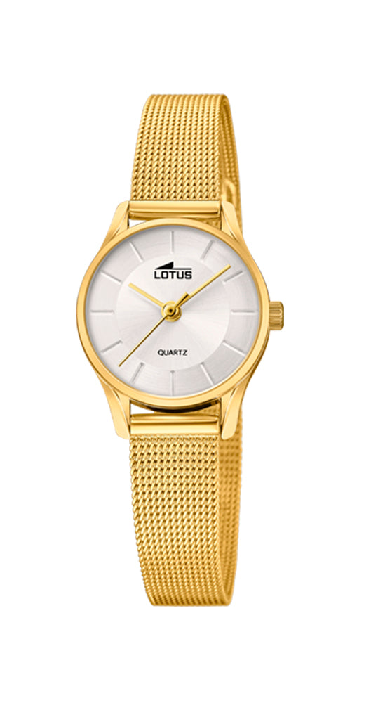 Reloj Lotus L18572/A para señora con esfera blanca y caja y cadena de acero pavonado chapado. Garantía de 2 años.
