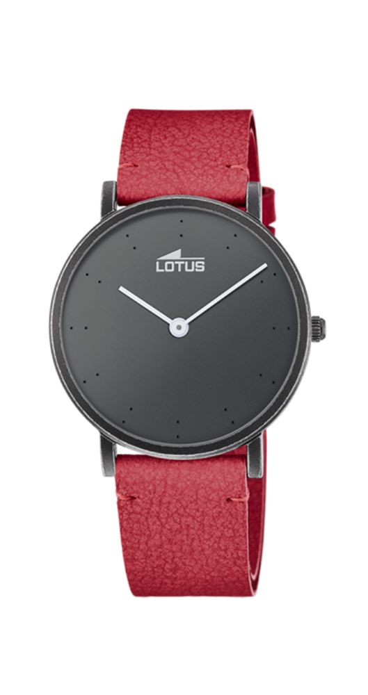 Reloj Lotus L18780/1 unisex con caja y esfera negra. Correa de piel roja lisa. Garantía de 2 años.