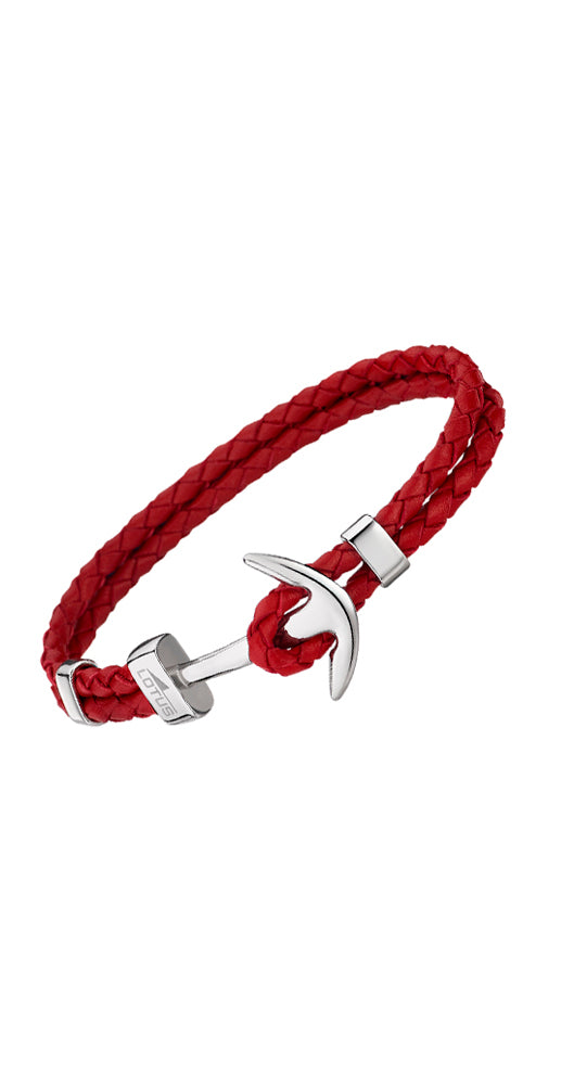 Pulsera Lotus Style LS1832-2/2, unisex, de cuero trenzado rojo y acero inoxidable con un ancla como cierre