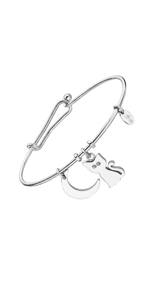 Pulsera Lotus Style LS2019-2/1 para mujer, en acero inoxidable, con un GATO y una LUNA colgando