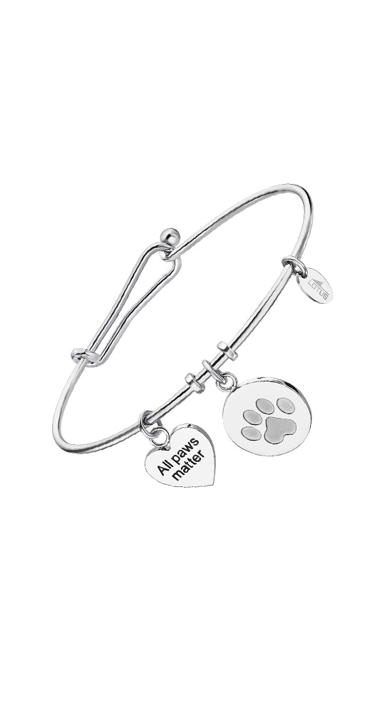 Pulsera Lotus Style LS2019-2/4 para mujer, en acero inoxidable, con la HUELLA de un animal grabada y la inscripción ALL PAWS MATTER