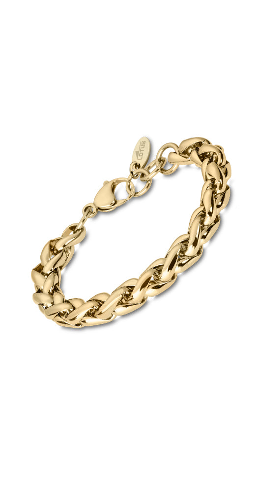 Pulsera Lotus Style LS2127-2/2 CHAPADA, unisex, con eslabones entrelazados de acero inoxidable chapado dorado, cierre de mosquetón y medida regulable.