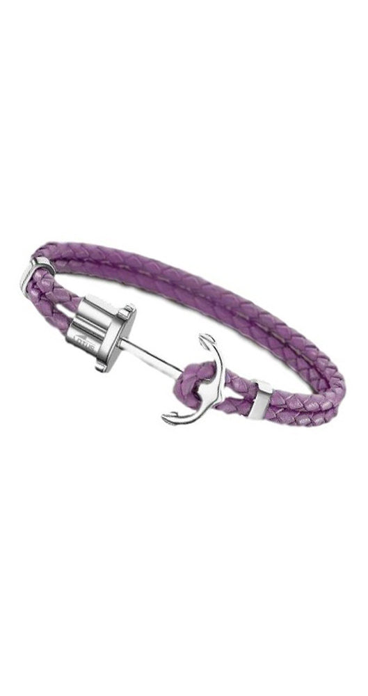 Pulsera Lotus Style LS1881-2/3 para señora elaborada con piel trenzada violeta claro y un ANCLA de acero inox