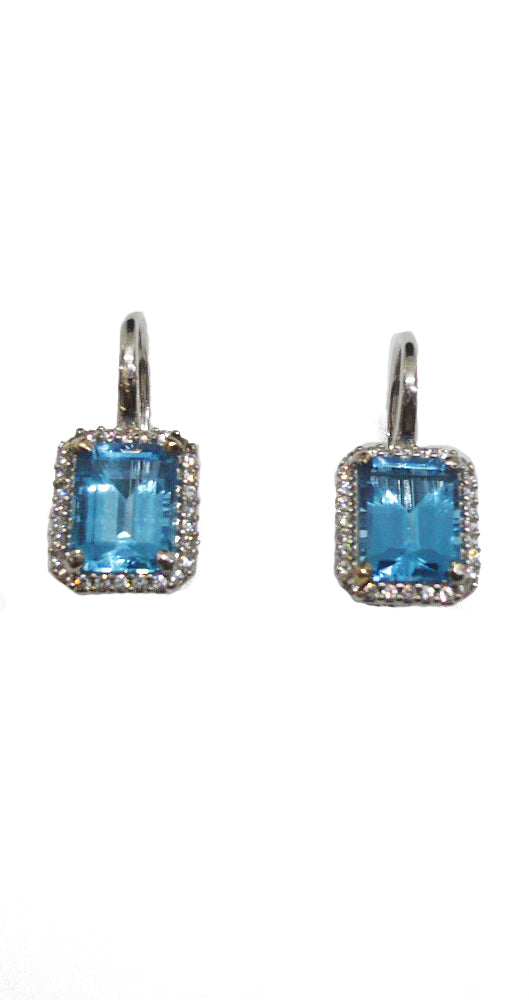 Pendientes de oro blanco 18k con TOPACIOS AZULES rectangulares