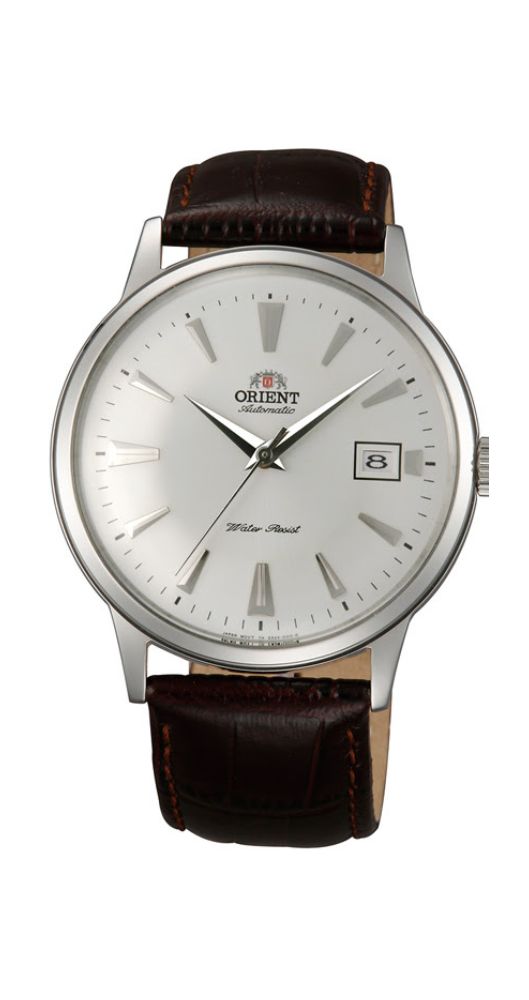 Reloj Orient FAC00005W0 para hombre con diseño sencillo, AUTOMÁTICO, calendario, esfera blanca, caja de acero inox y correa de piel labrada marrón. Garantía de 2 años.