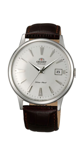 Reloj Orient FAC00005W0 para hombre con diseño sencillo, AUTOMÁTICO, calendario, esfera blanca, caja de acero inox y correa de piel labrada marrón. Garantía de 2 años.