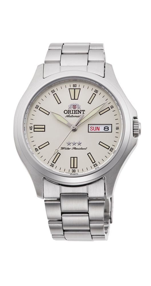 Reloj Orient AB0F12S19B para hombre, con esfera blanca y calendario para el día de la semana y del mes, caja y armis de acero inoxidable. Garantía de 2 años.