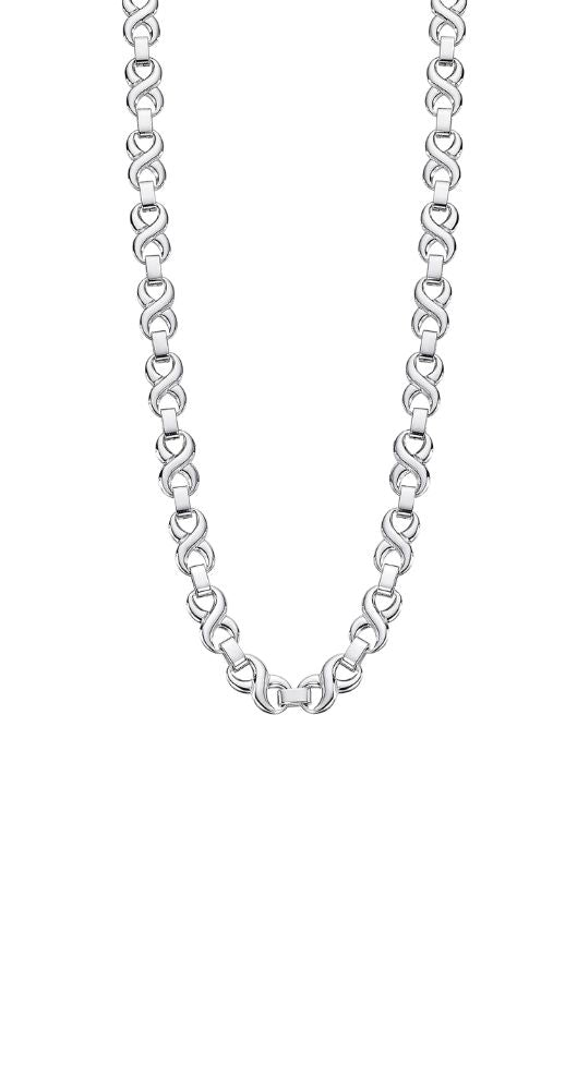 Collar Lotus Style LS2578-1-1 para mujer, de acero inoxidable con infinitos entrelazos, cierre de mosquetón y longitud regulable.
