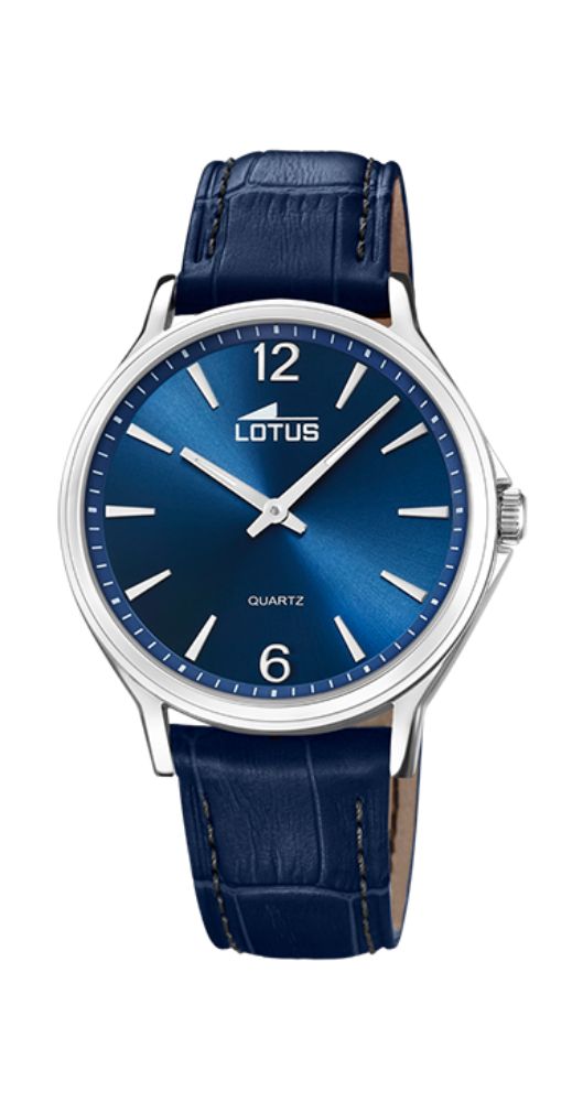 Reloj Lotus L18516/B para hombre con esfera azul y correa de piel azul. Caja de acero inoxidable. Sumergible 50 metros. Garantía de 2 años.