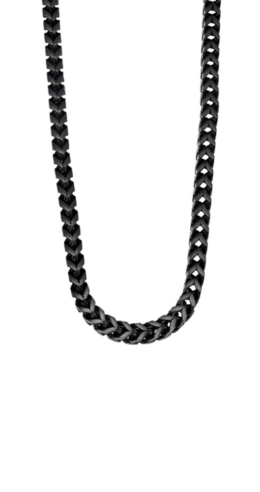 Collar Lotus Style LS2289-1/1, unisex, de acero inoxidable pavonado PVD NEGRO, tipo barbada cuadrada.  Cierre de mosquetón con anillas para regular a diferentes alturas.
