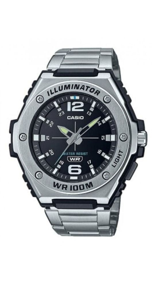 Reloj Casio Collection MWA-100HD-1AVEF para hombre, con esfera negra, caja de resina con bisel metalizado, armis de acero inoxidable, cierre con pulsadores, sumergible 100 metros, con LUZ y garantía de 2 años.