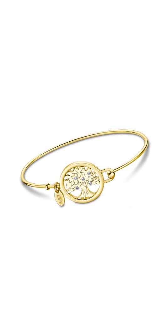 Pulsera Lotus Style LS2119-2-3 ÁRBOL DE LA VIDA, para mujer, rígida, de acero inoxidable pavonado PVD dorado, con circonitas.
