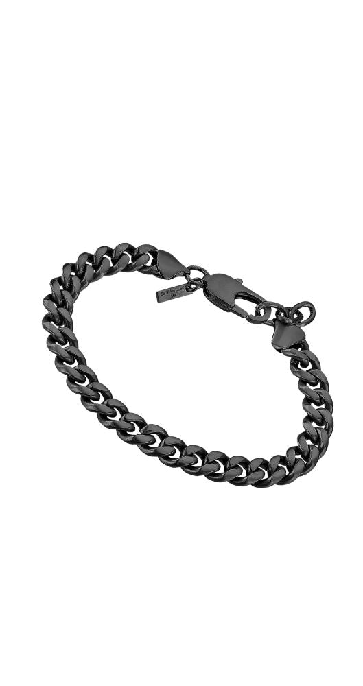 Pulsera Lotus Style LS2597-2-3 tipo barbada, de acero inoxidable pavonado negro, con cierre de mosquetón y longitud regulable.