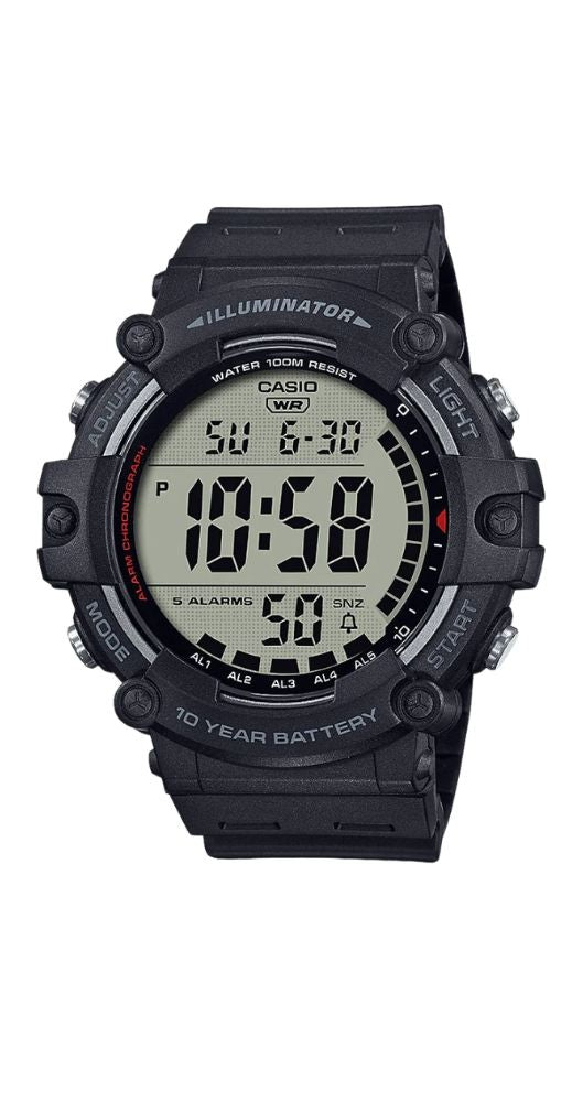 Reloj Casio AE-1500WH-1AVEF, crono-alarma, cuenta atrás, doble horario, calendario, sumergible 100m. Garantía de 2 años.