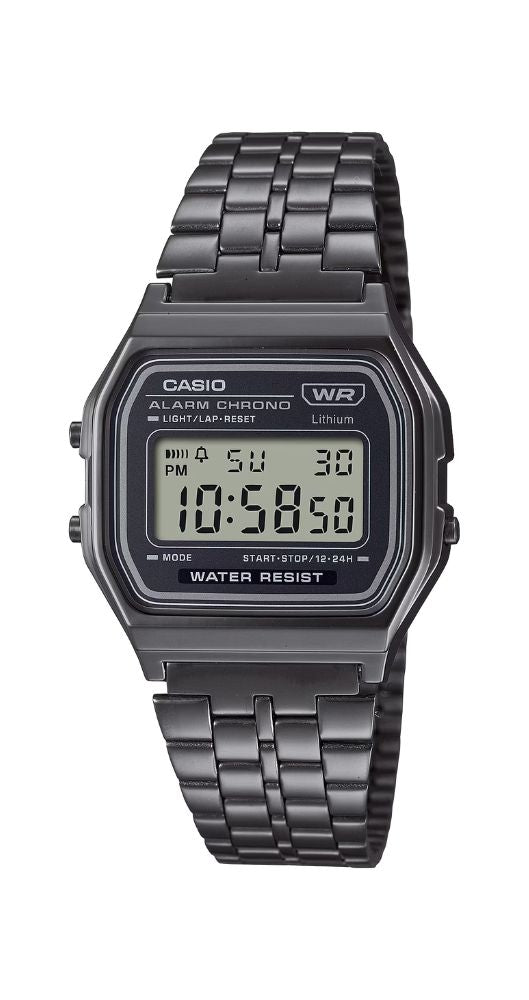 Reloj Casio Collection A158WETB-1AEF, unisex, con crono-alarma, caja de resina, armis de acero inox ionizado GRIS, luz, calendario, 12/24h y garantía de 2 años.