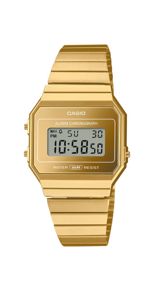 Reloj Casio Collection A700WEVG-9AEF UNISEX, con caja de resina y armis de acero inox dorado. Crono, alarma, calendario y luz. Garantía 2 años.