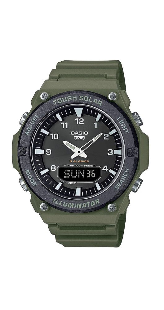 Reloj Casio Collection AQ-S820W-3BVEF SOLAR, ana-digi, correa y caja de resina verde. Crono-alarma, cuenta atrás, luz, sumergible 100 m. Garantía 2 años.