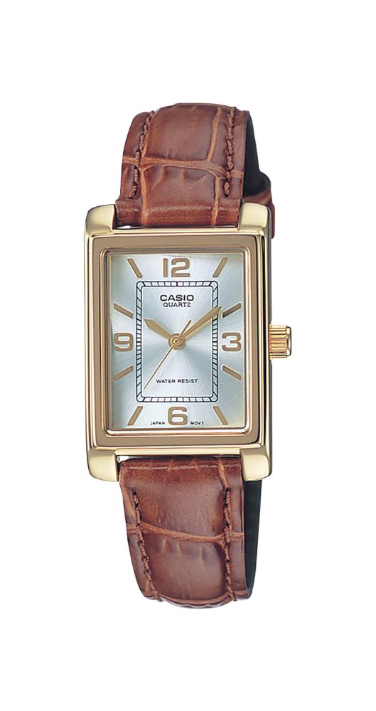 Reloj Casio Collection LTP-1234PGL-7AEF para mujer, con esfera blanca, números e índices dorados. Caja dorada y correa de piel marrón. Garantía 2 años.