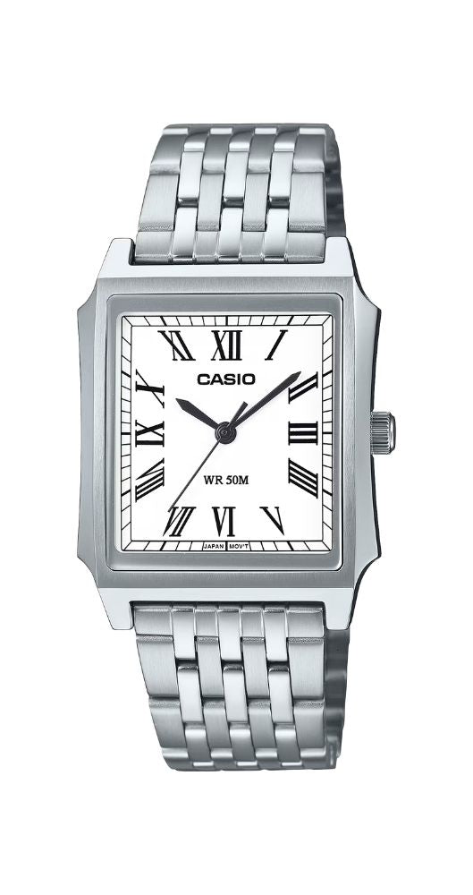 Reloj Casio Collection MTP-B190D-7BVEF para hombre, con caja y armis de acero inox, esfera blanca con números romanos negros. Sumergible 50 metros. Garantía  2 años.
