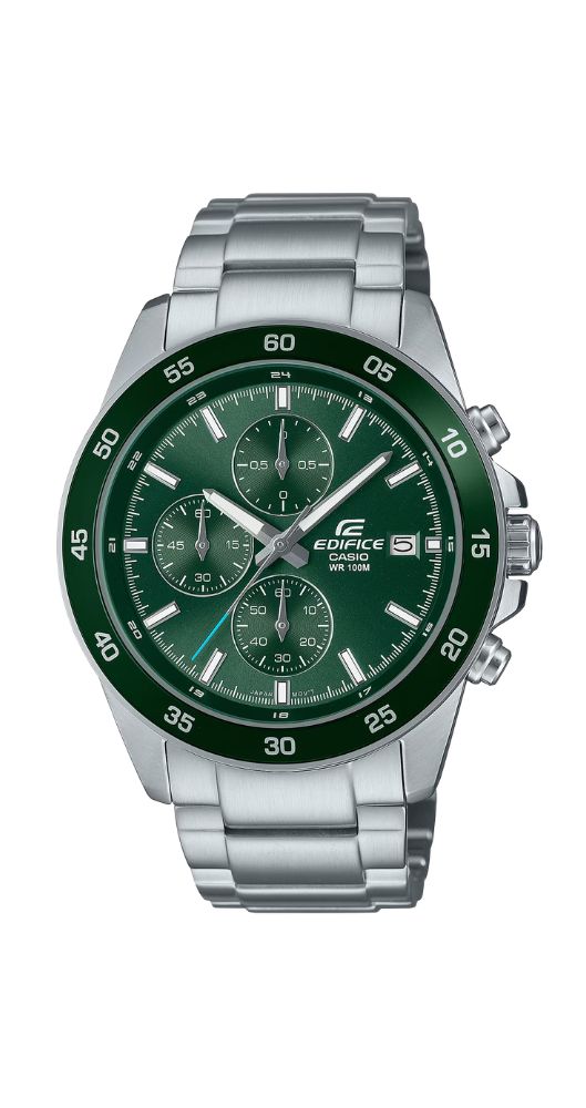 Reloj Casio Edifice EFR-526D-3AVUEF para hombre con esfera verde y manillas e índices luminiscentes. Crono y calendario. Caja y armis de acero inox. Sumergible 100 m. Garantía 2 años.
