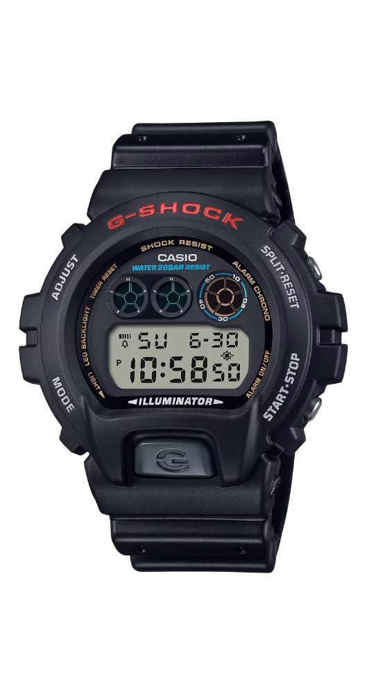 Reloj Casio G-SHOCK DW-6900U-1ER a prueba de golpes, con caja y correa de resina negra, cristal mineral, crono-alarma, cuenta atrás, luz, calendario y sumergible 200 metros. Garantía de 2 años.