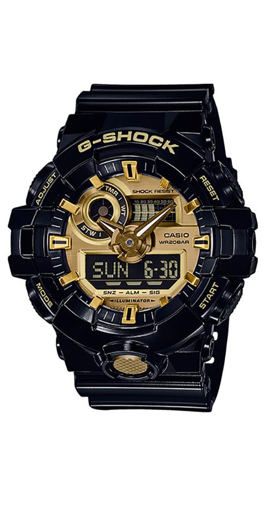 Reloj Casio G-SHOCK GA-710GB-1AER a prueba de golpes, para hombre, crono, alarma, cuenta atrás, horario universal, calendario, sumergible 100 metros y garantía de 2 años.